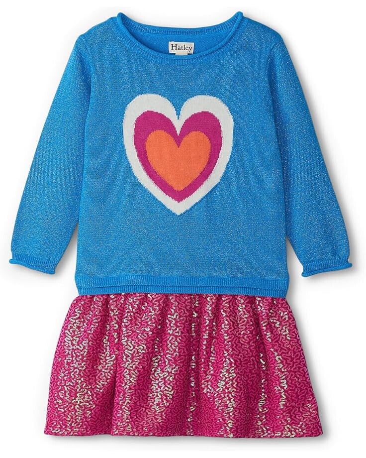 

Платье Hatley Kids Hearts Dropped Waist Sweater Dress, синий