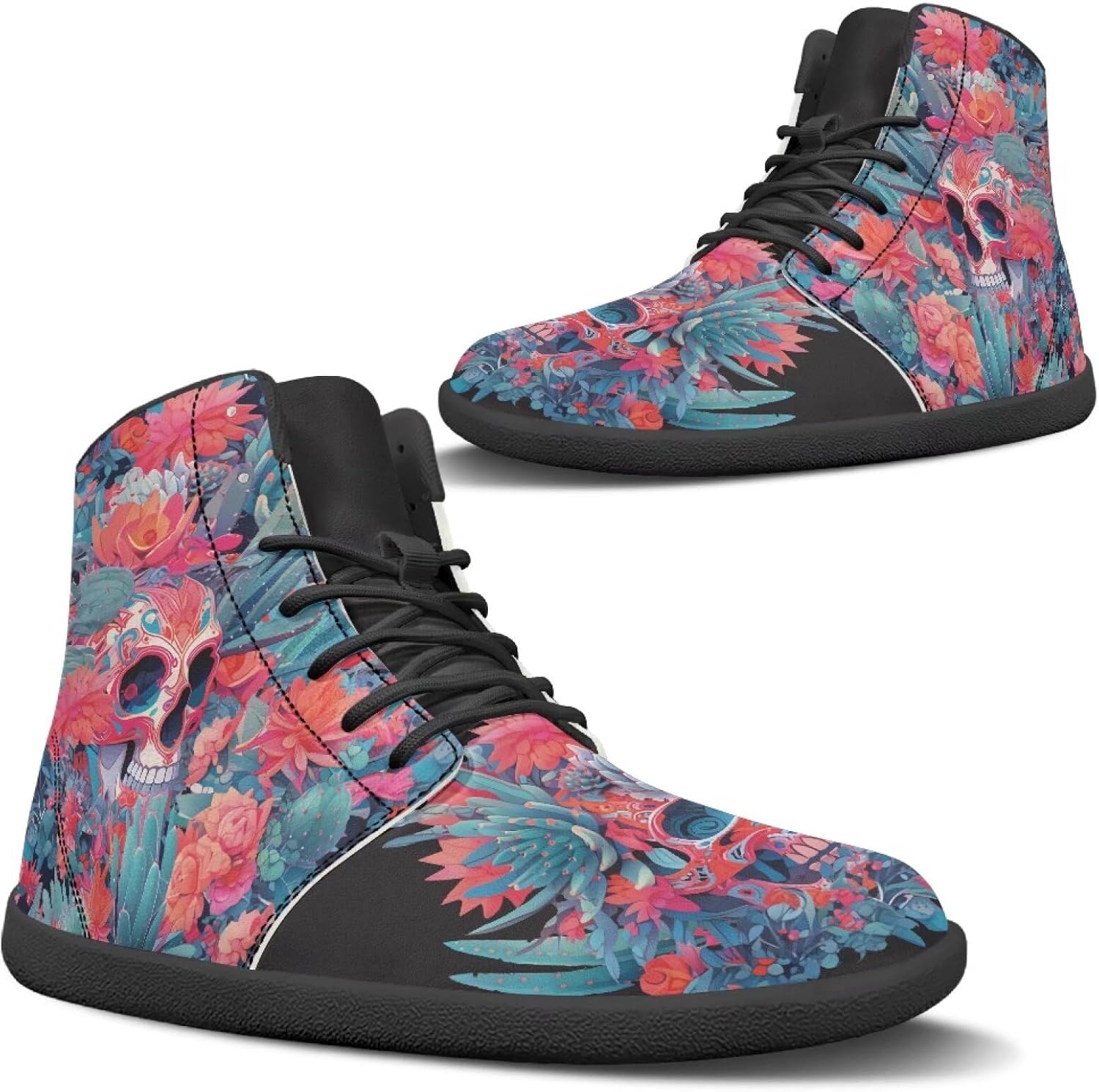 

Мужская обувь без каблука с широкой носовой частью, модные кроссовки, высокие ботинки из ПУ кожи, удобные повседневные и туристические туфли с шнуровкой, для улицы, размеры США 5-14 Quxjehoe, Flower Skull