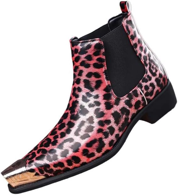 

Мужские модные ботинки Челси Городские деловые повседневные формальные ботинки Противоскользящие Офисная форма Танцы Вечеринка Свадьба Костюм Нарядные высокие кожаные туфли Generic, красный