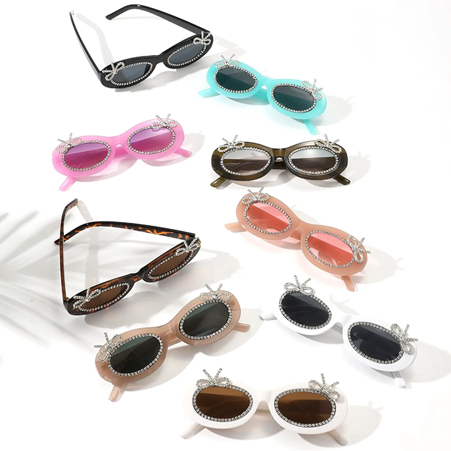 

bullabulling Модные овальные солнцезащитные очки с бриллиантовым бантом для женщин, блестящие, со стразами, для вечеринок, с защитой от УФ-излучения UV400, C8