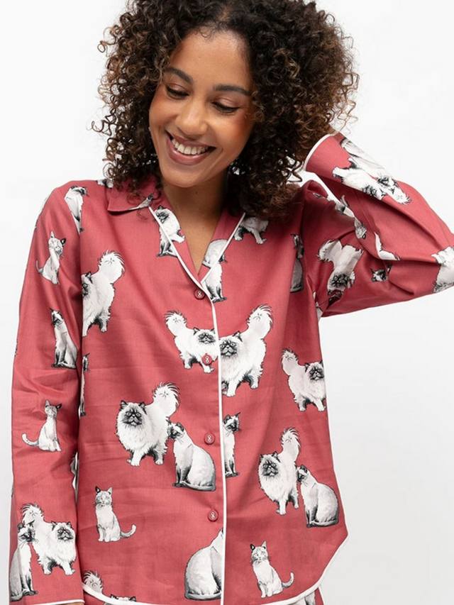 

Пижамная рубашка Josie Cats на пуговицах Cyberjammies, Terracotta