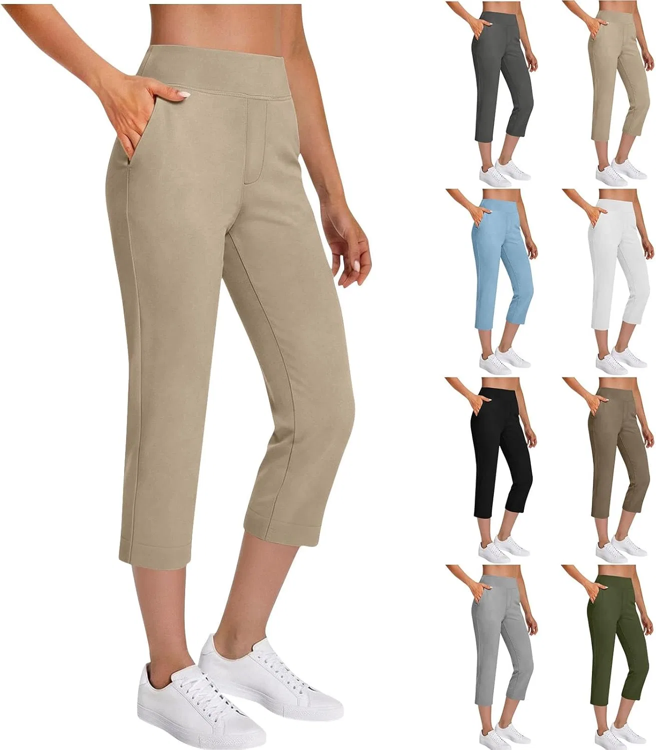 Капри для женщин с высокой талией, бренд Generic, цвет Beige