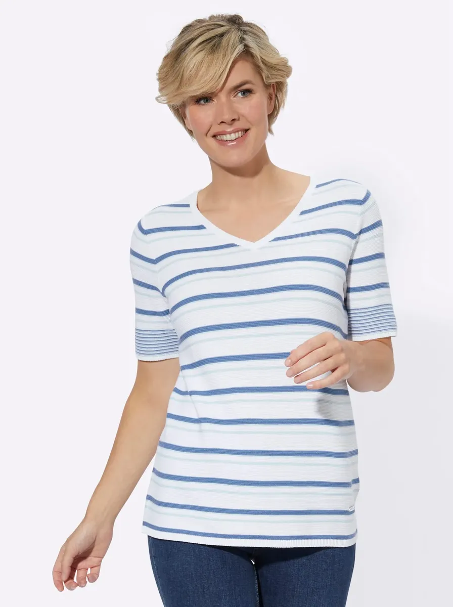 

Свитер с короткими рукавами Casual Looks "свитер с кольцами", цвет Mittelblau-Weiß-Geringelt