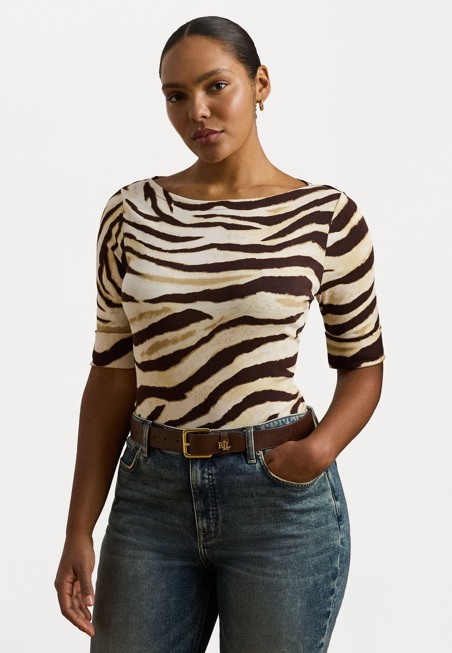 

Футболка Lauren Ralph Lauren Woman ZEBRA-PRINT STRETCH COTTON BOATNECK TEE, Cream/Brown/Off-White