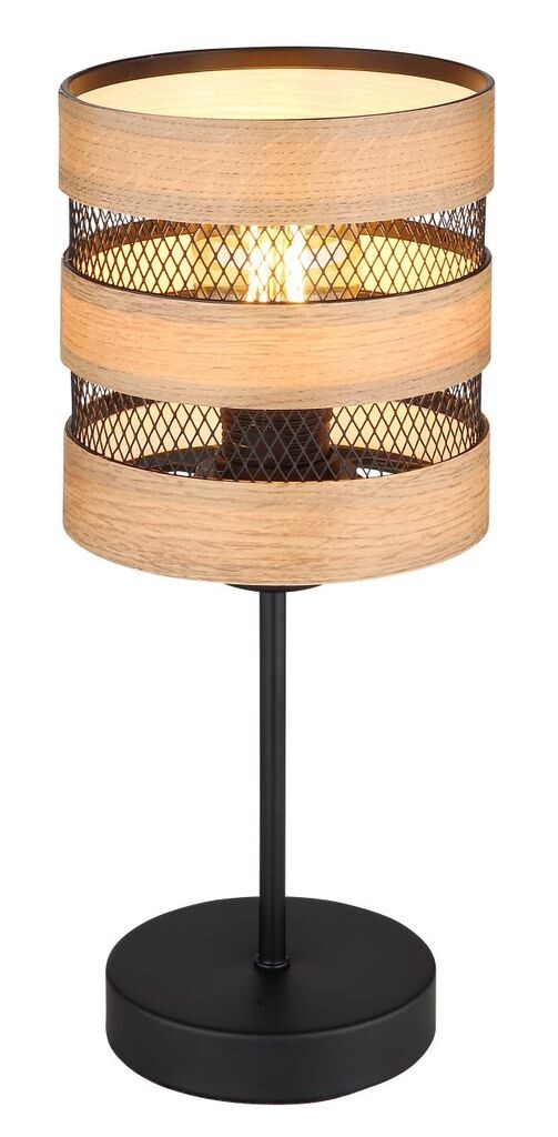 

Настольная лампа Globo Lighting металл черный матовый, металлическая сетка черная, МДФ под темное дерево, кабель ПВХ черный, кулисный переключатель на кабеле, ø: 150 мм, В: 335 мм, длина кабеля 1500 мм, без 1x E27 40 Вт 230 В.