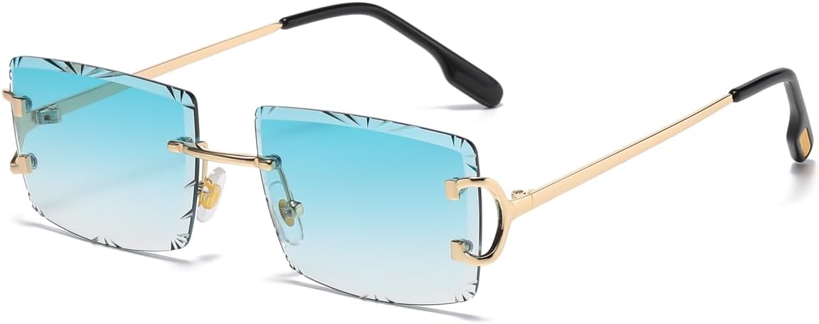 

Солнцезащитные очки без оправы, прямоугольной формы, для женщин и мужчин, с защитой от УФ-излучения UV400, без оправы, с квадратными линзами, модные очки LIGOES, Gold With Green