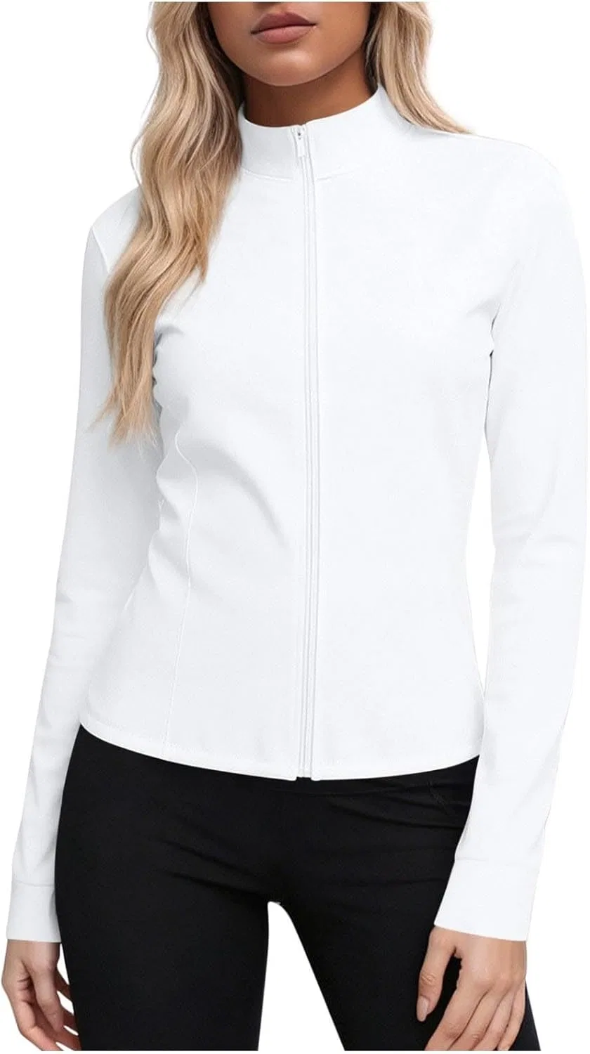 Женская куртка UPF 50+ с длинным рукавом, на молнии, White