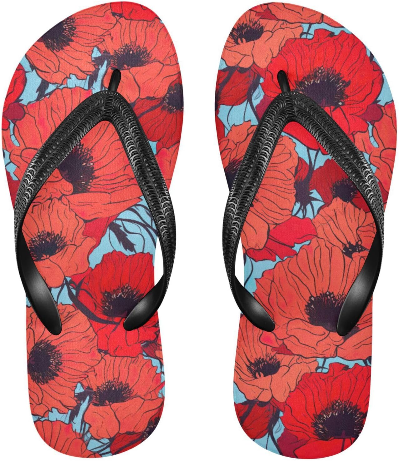 

Вьетнамки с цветами маков, пляжные шлепанцы, резиновые нескользящие летние тапочки для мужчин и женщин для прогулок Sinestour, Poppies Floral Flower