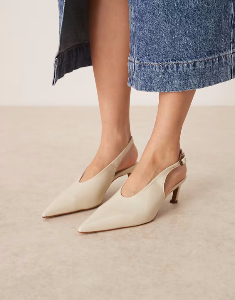Туфли ASOS DESIGN Sculpt премиум-класса на среднем каблуке из кожи кремового цвета