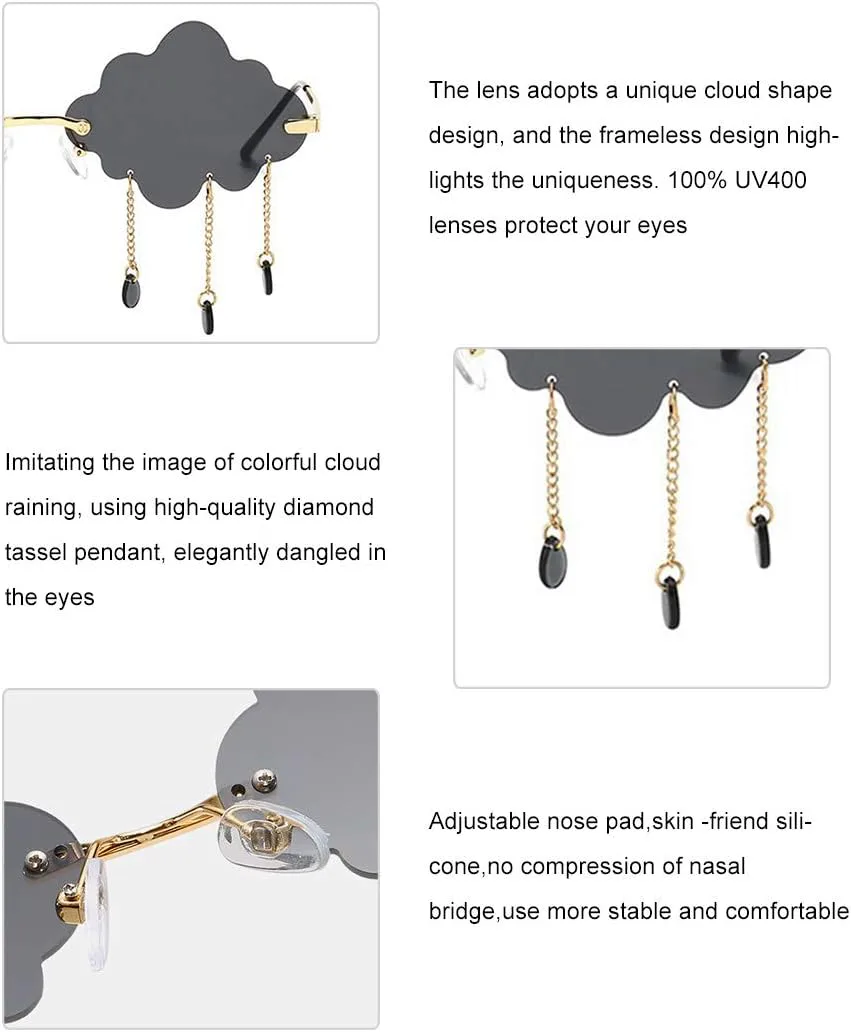 

BOJOD Безободковые милые солнцезащитные очки для женщин, модные винтажные креативные солнцезащитные очки в стиле 90-х, забавные очки в форме облака для дискотек, Pink