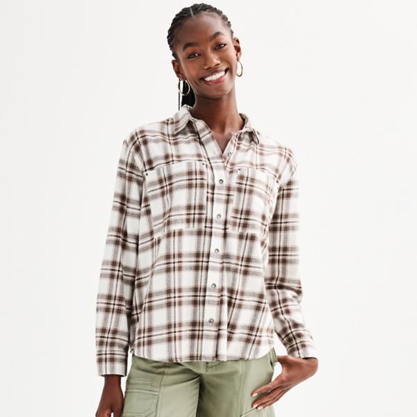 

Детская оверсайз рубашка из фланели на пуговицах So, цвет cream brown plaid