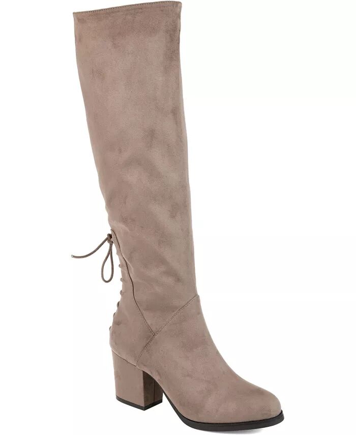 Женские сапоги Leeda Extra Wide Calf со шнуровкой и отделкой выше колена Journee Collection, коричневый/бежевый