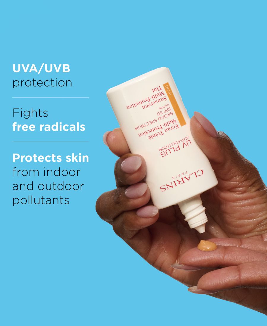 Солнцезащитный тонирующий крем для лица UV Plus Anti-Pollution SPF 50 Clarins, цвет deep — фото 3