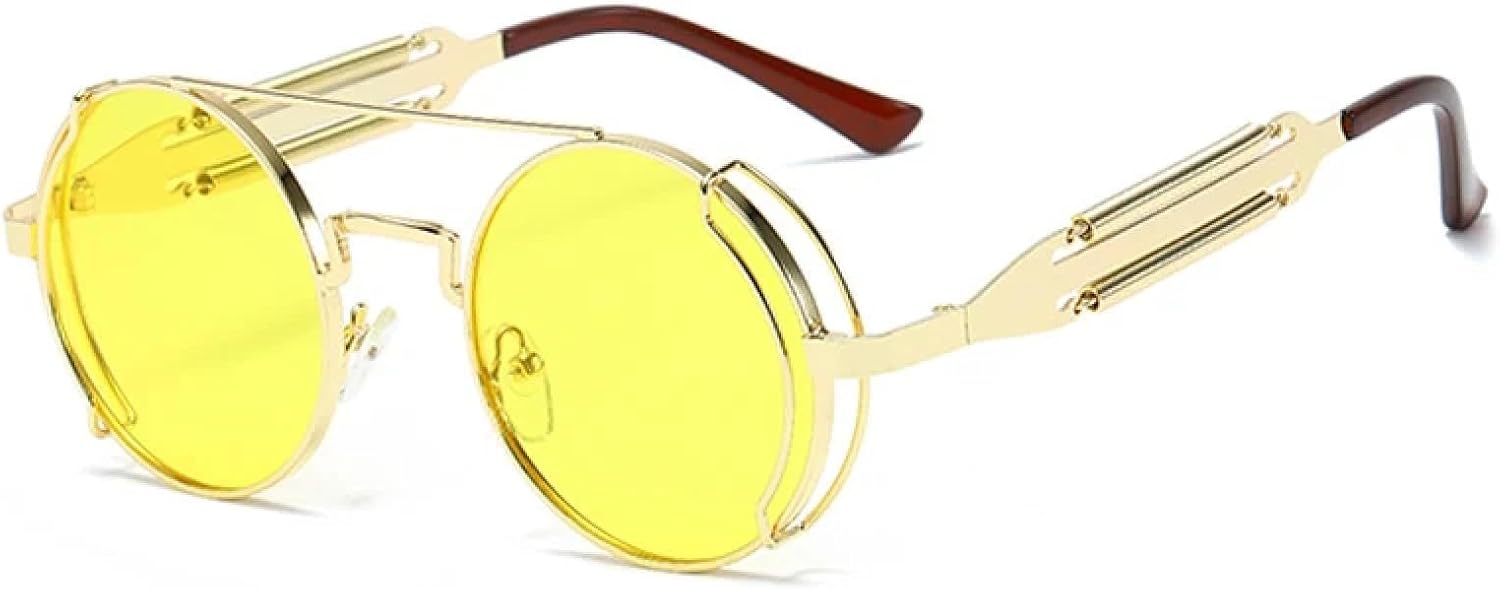 

Солнцезащитные очки с защитой от УФ-излучения UV400 | Круглые металлические очки в стиле стимпанк | Для женщин и мужчин, для занятий спортом на открытом воздухе и вождения DSVIGF, Gold-yellow