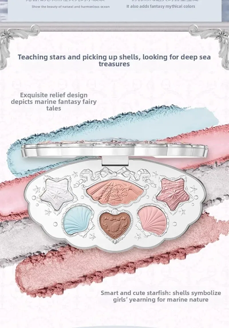 Тени для век Flower Knows Shell Pearl Eyeshadow Palette, 6 цветов, матовые и перламутровые, 02 Shell — фото 2