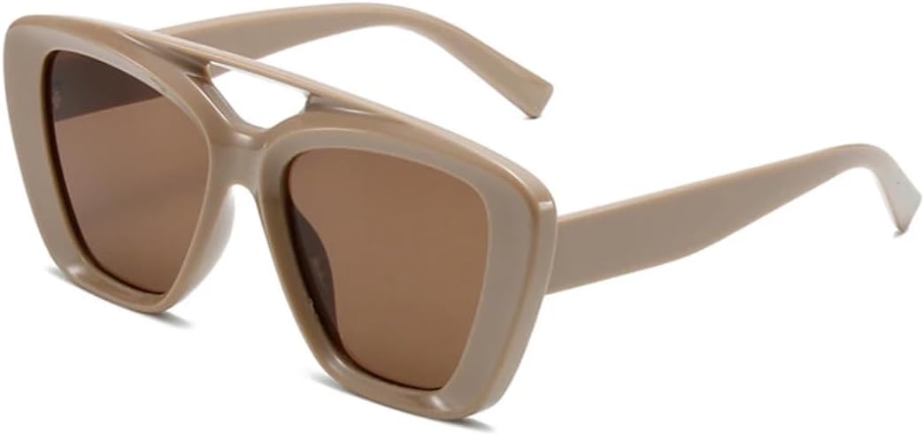 

Ретро-солнцезащитные очки «кошачий глаз» с двойной перемычкой, модные градиентные оттенки для женщин и мужчин с защитой от УФ-излучения UV400, матовые, конфетные цвета UATXTAU, Khaki Tea