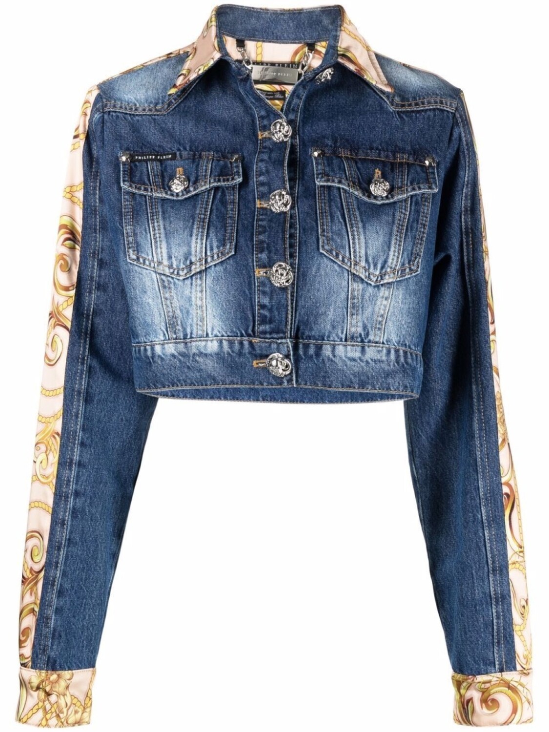 

Укороченная джинсовая куртка с принтом Philipp Plein, синий