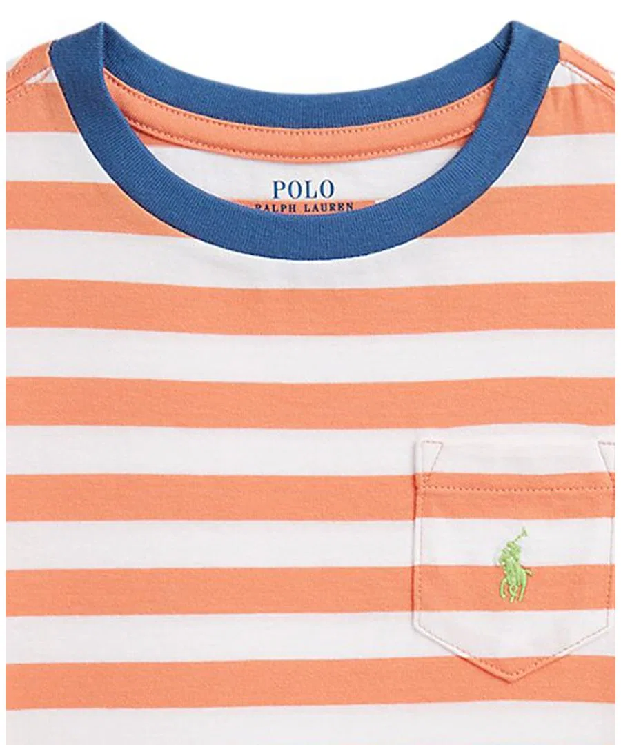 Детская полосатая футболка из хлопкового трикотажа с карманом, размер 2T-7 Polo Ralph Lauren, белый — фото 3