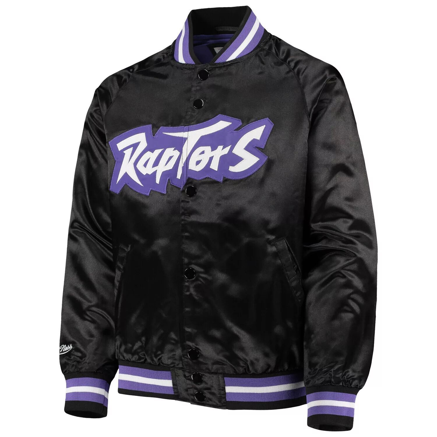 Молодежная черная куртка Mitchell & Ness Toronto Raptors из твердой древесины, классическая атласная куртка с длинными кнопками реглан Unbranded — фото 2