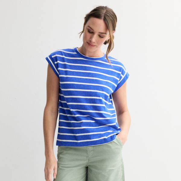 

Женский топ с короткими рукавами для мышц Sonoma Goods For Life, цвет deep blue stripe