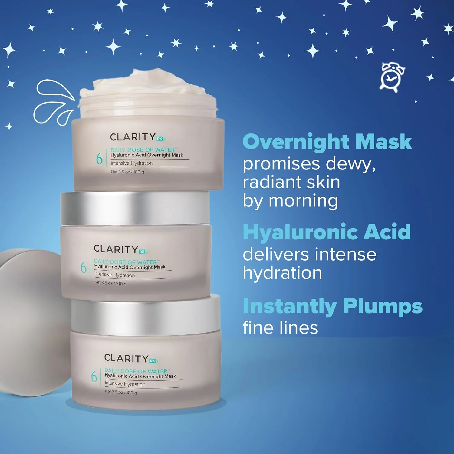Маска для лица ClarityRx — Daily Dose of Water Hyaluronic Acid Overnight Face Mask for Intensive Hydration, 99.23 г — фото 2