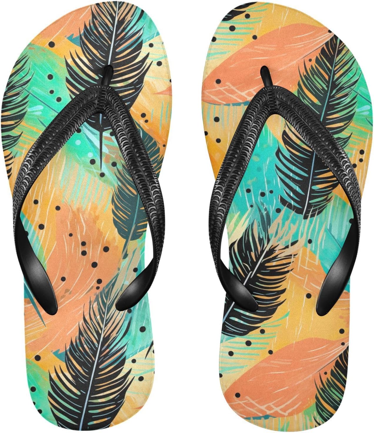 

Тропические красочные шлепанцы с рисунком листьев, пляжные сандалии-вьетнамки, резинескользящие летние тапочки для мужчин и женщин Sinestour, Leaves Tropical Colorful