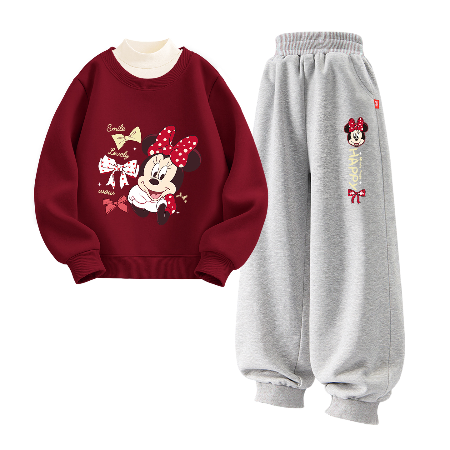 

Детская повседневная спортивная одежда с воротником-гольф утепленная Disney, [thickened and fleece-lined three-piece set]diquan jielini бордовый+dibao jielini k серый+solid color milk белый