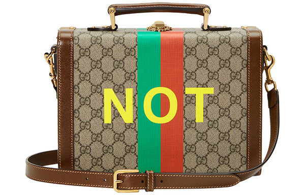 Сумка fake not series alphabet stripe printing logo leather logo canvas handbag / brown Gucci, коричневый — фото 4