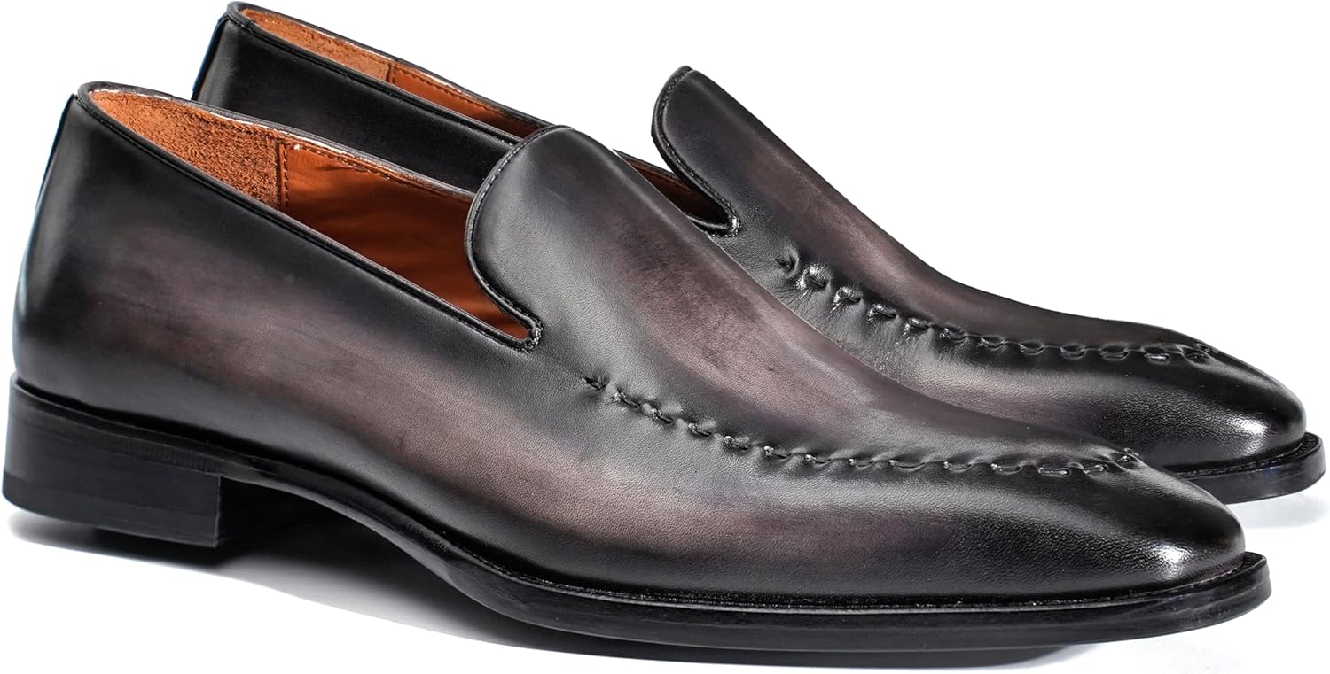 

Мужские лоферы из натуральной кожи с ручной окраской, без шнурков, с подошвой из цельной кожи, классические повседневные туфли с квадратным носком Gifennse, серый