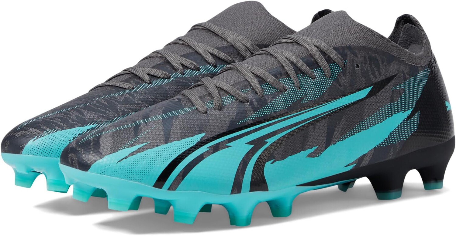 

Кроссовки PUMA Ultra Match Rush Firm Ground/Artificial Ground, цвет Strong Gray/Puma White/Elektro Aqua