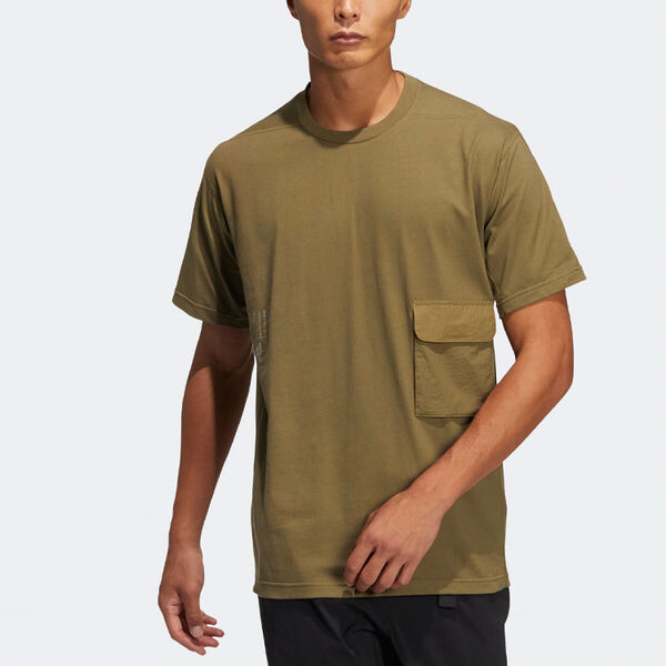 Футболка Men's adidas Th Hvcot Tee Solid Color Pocket Sports Short Sleeve Dark Olive Green T-Shirt, мультиколор — фото 2