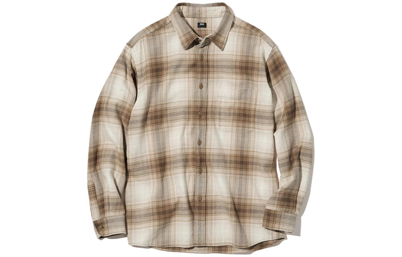 

Рубашка унисекс темно-бежевая Uniqlo, темно-бежевый