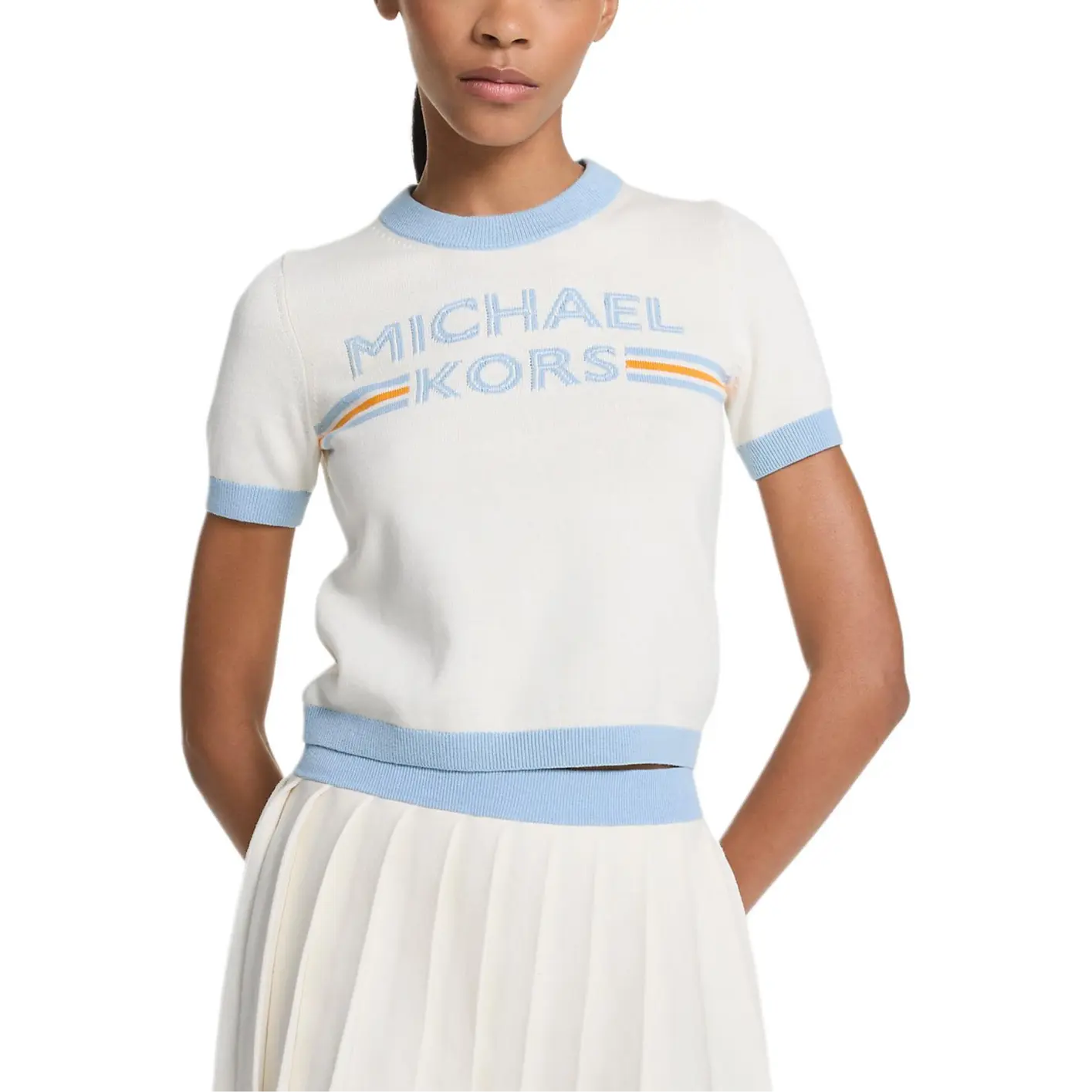 

Свитер с коротким рукавом и принтом Logo Knit MICHAEL KORS, белый
