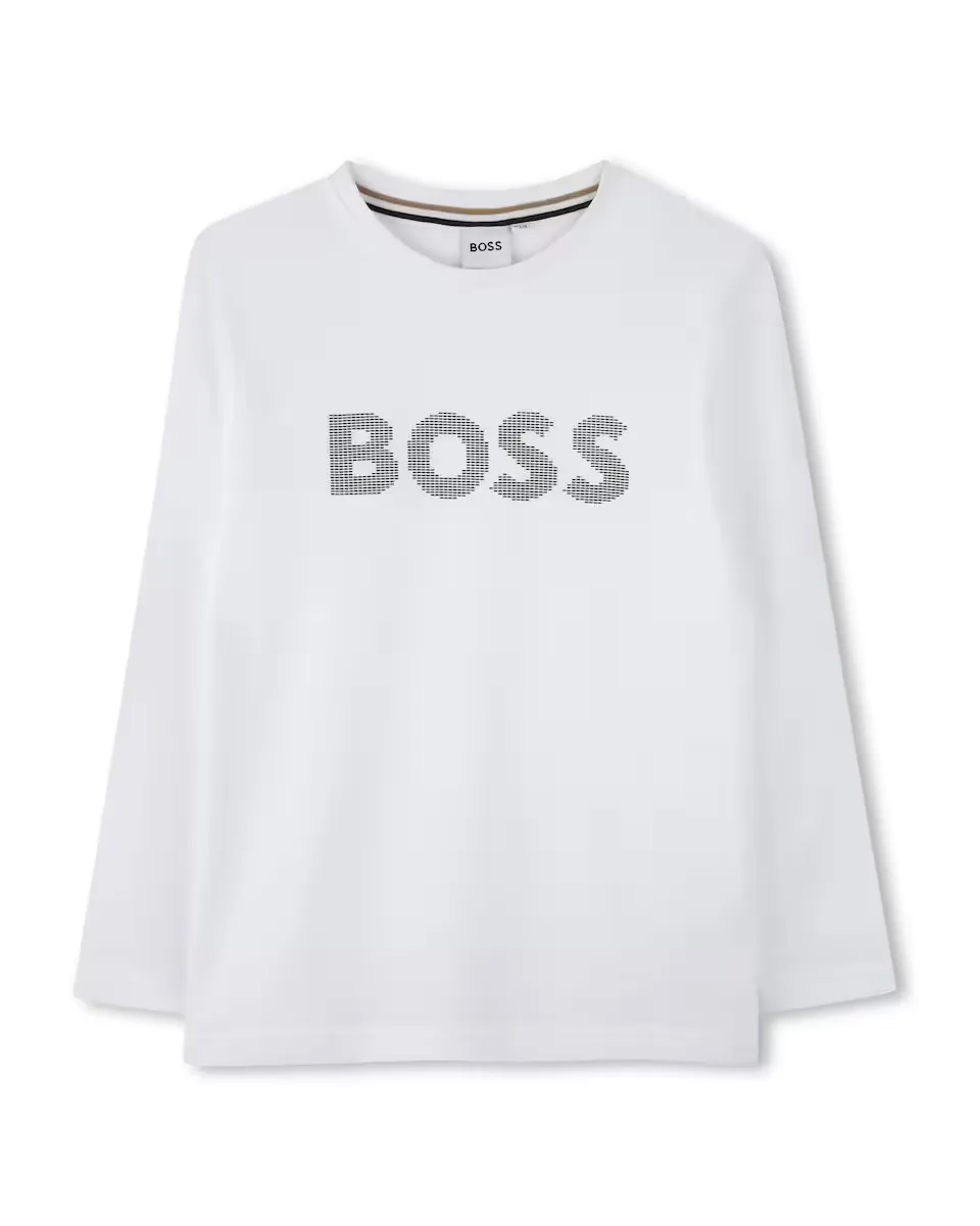 

Футболка для мальчика из 100% хлопка с логотипом спереди BOSS Kidswear, белый