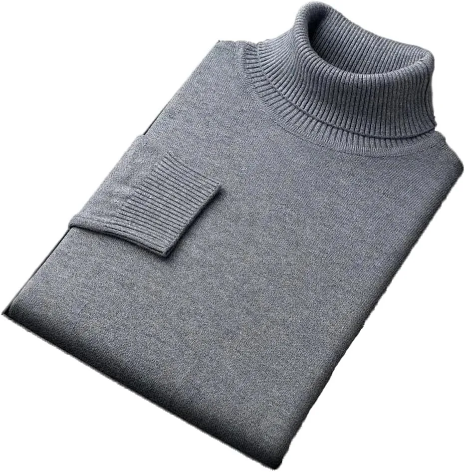 Мужской вязаный свитер с высоким воротником, однотонный, slim fit