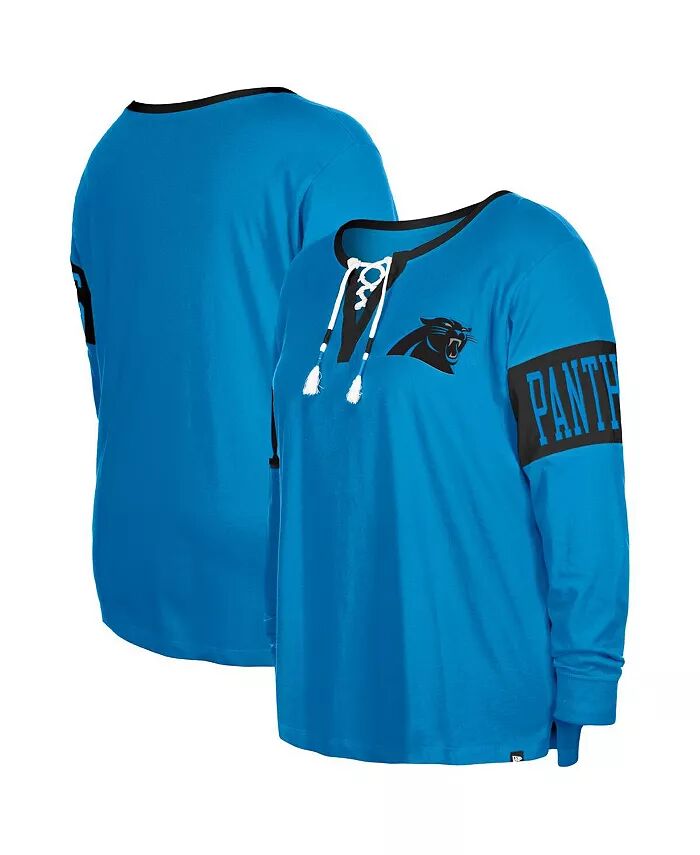 

Женская синяя футболка Carolina Panthers размера плюс со шнуровкой и вырезом-надрезом, с длинным рукавом New Era