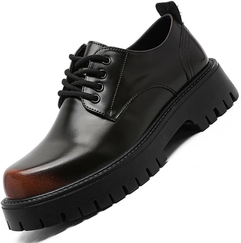 

Мужские массивные двухцветные туфли с носком, деловые оксфорды на платформе для мужчин, увеличивающие рост, повседневные дерби Gezykao, коричневый