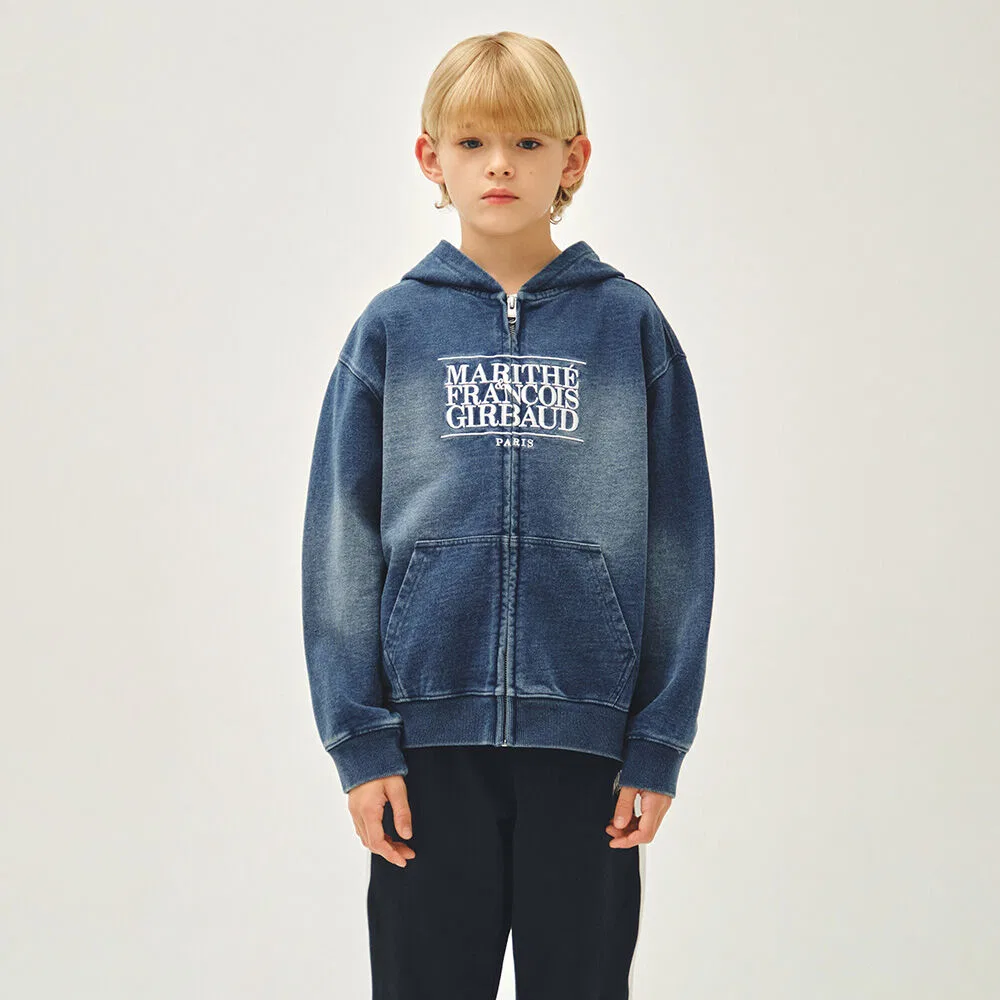 Детская худи на молнии Classic Logo с вышивкой синего цвета от Marithé Kids