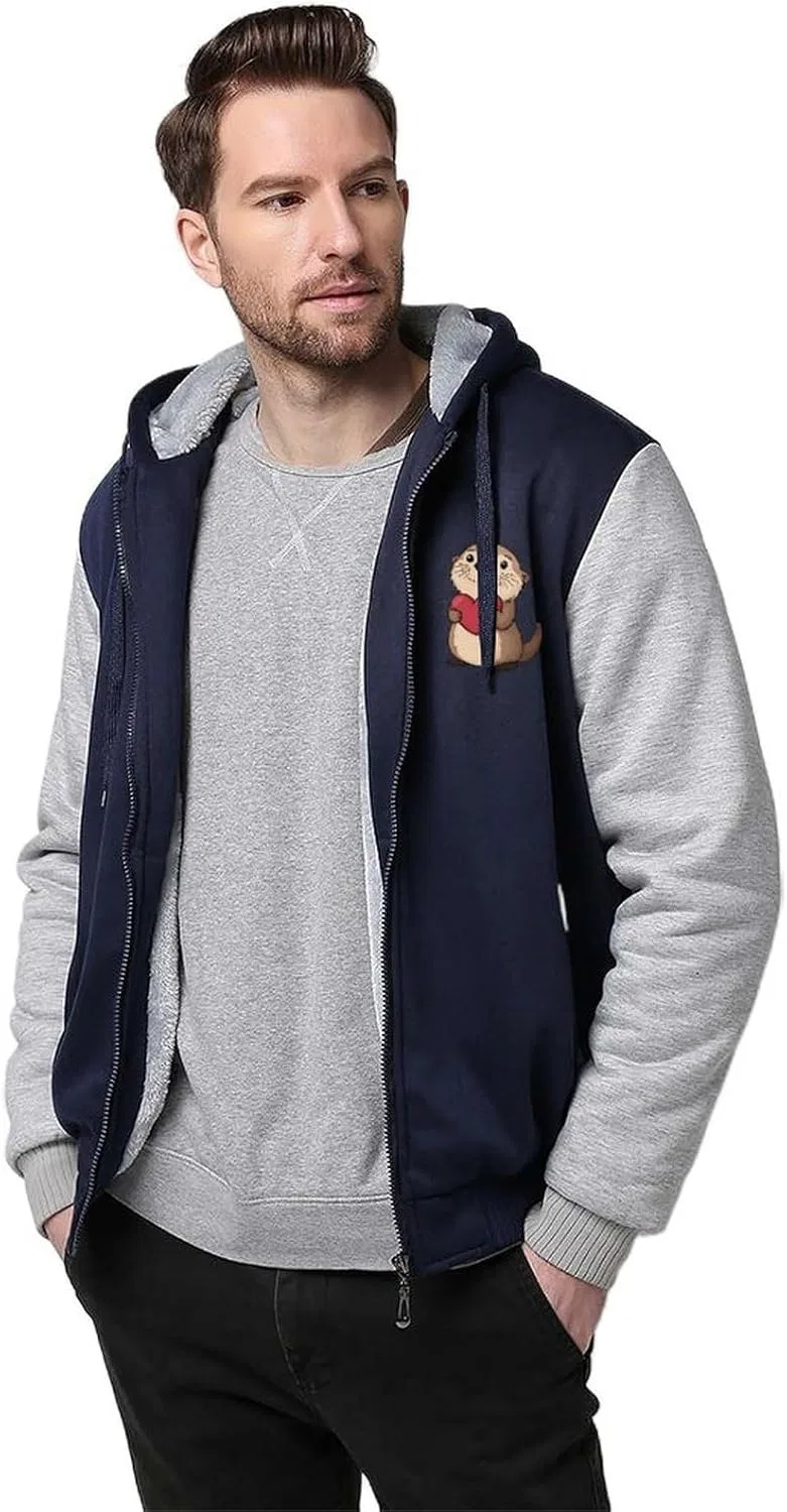 Мужская толстовка на молнии с капюшоном Sea Otter Heart Trendy из плотного флиса