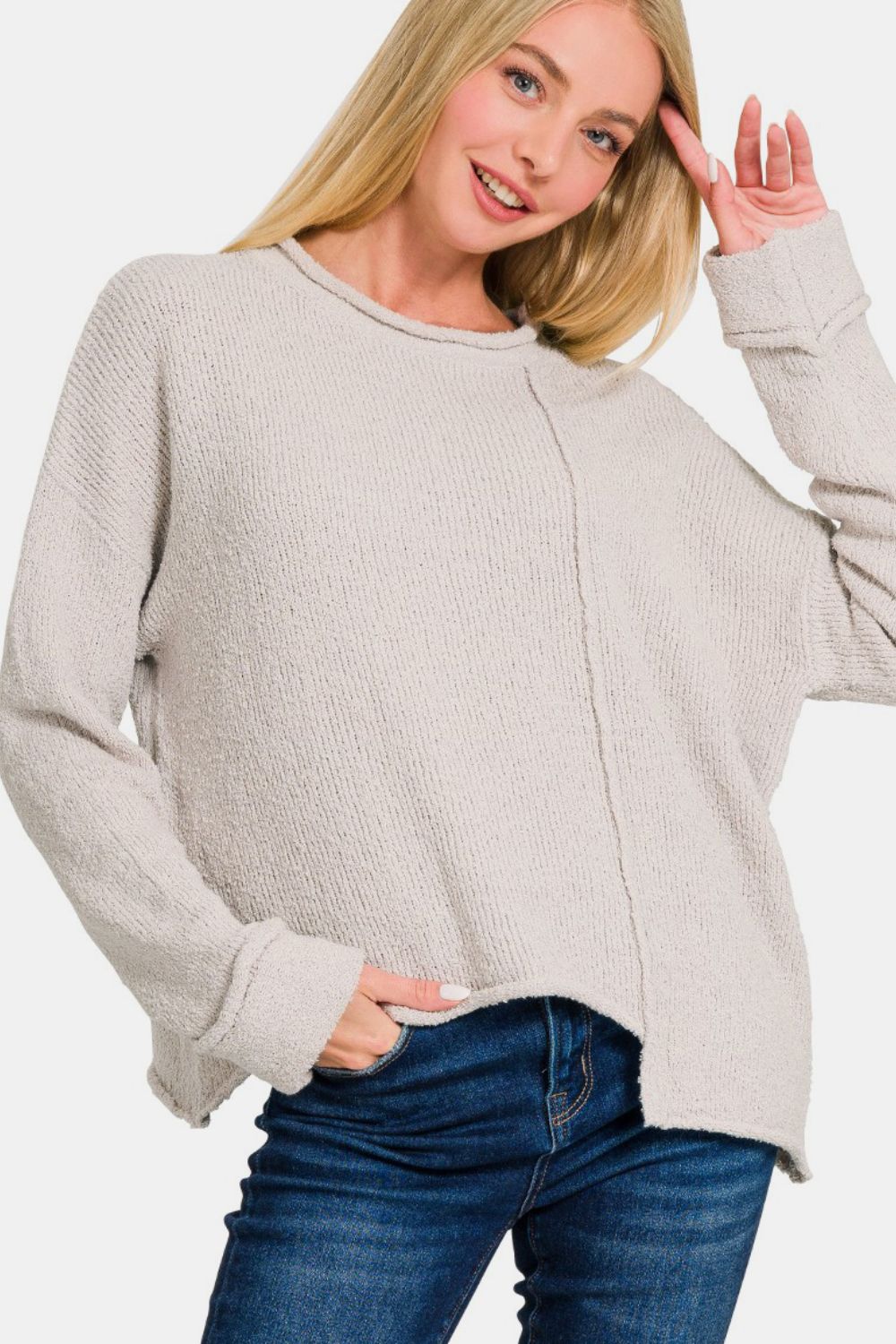 

Свитер с асимметричным подолом и заниженной линией плеч FASHNZFAB, цвет bone