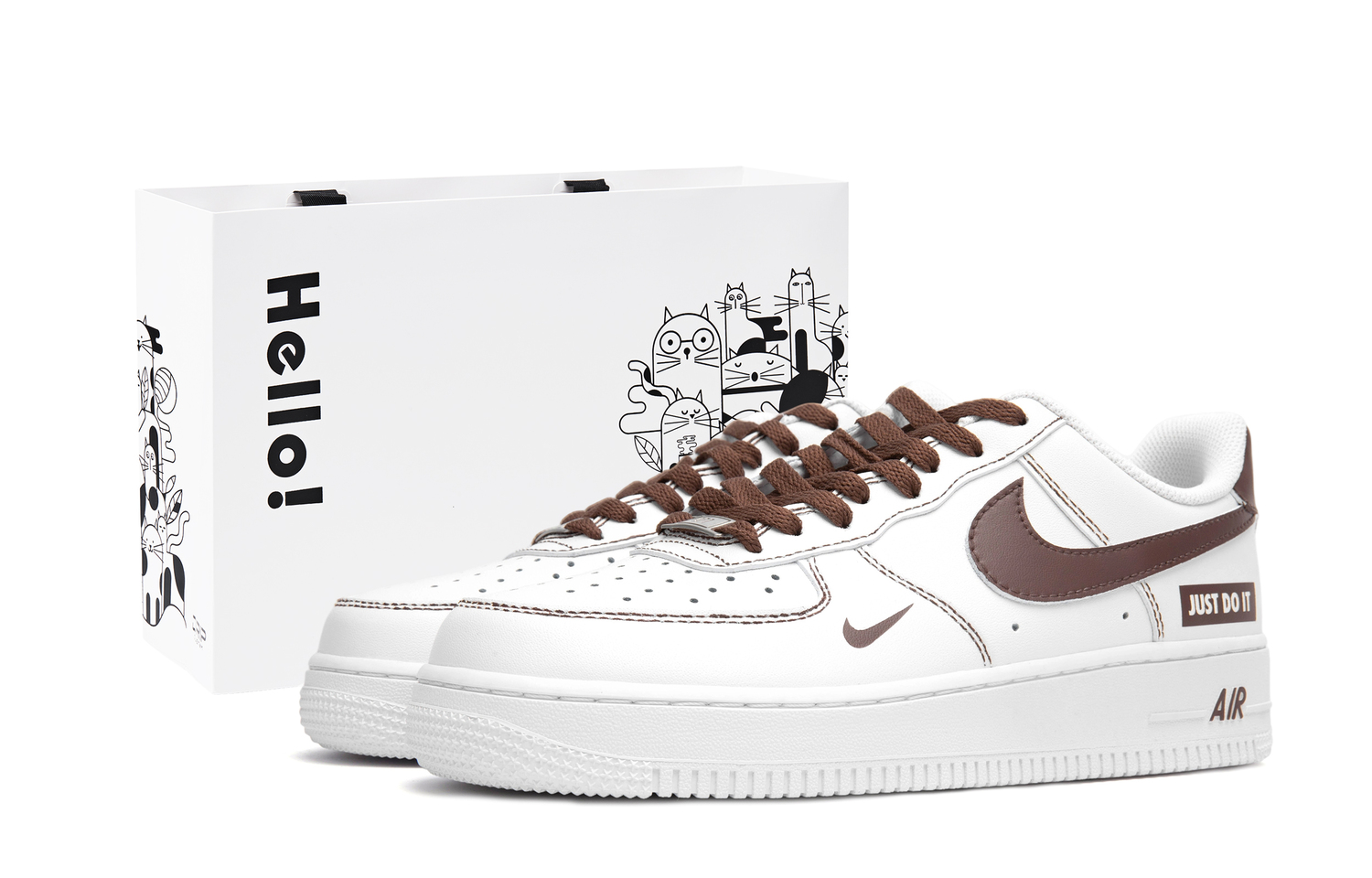 

Кроссовки Nike Air Force 1 Slip Resistant Abrasion Resistant мужские низкие бело-коричневые