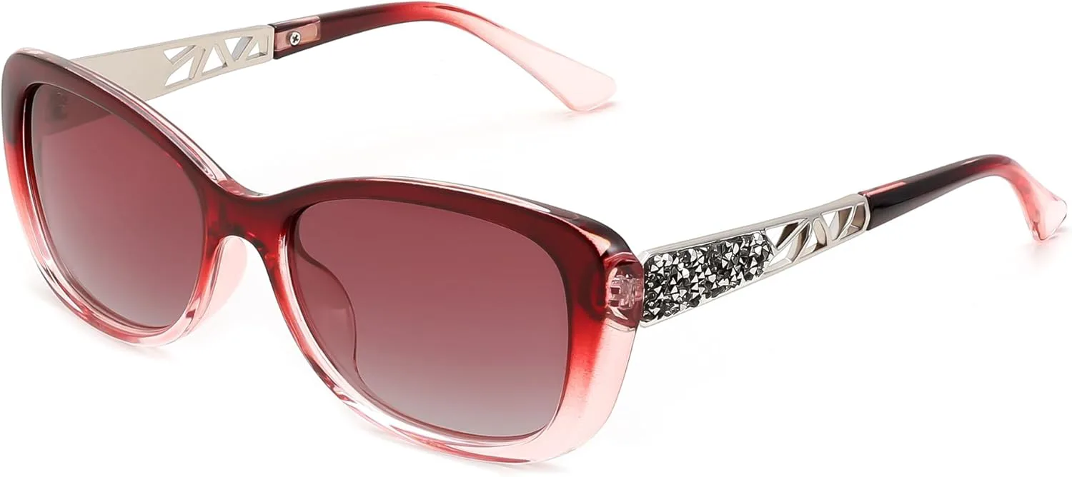 

Женские поляризованные солнцезащитные очки FEISEDY в стиле ретро с фотохромными линзами и сверкающими кристаллами, защита UV400, артикул B0144, B-polarized Red