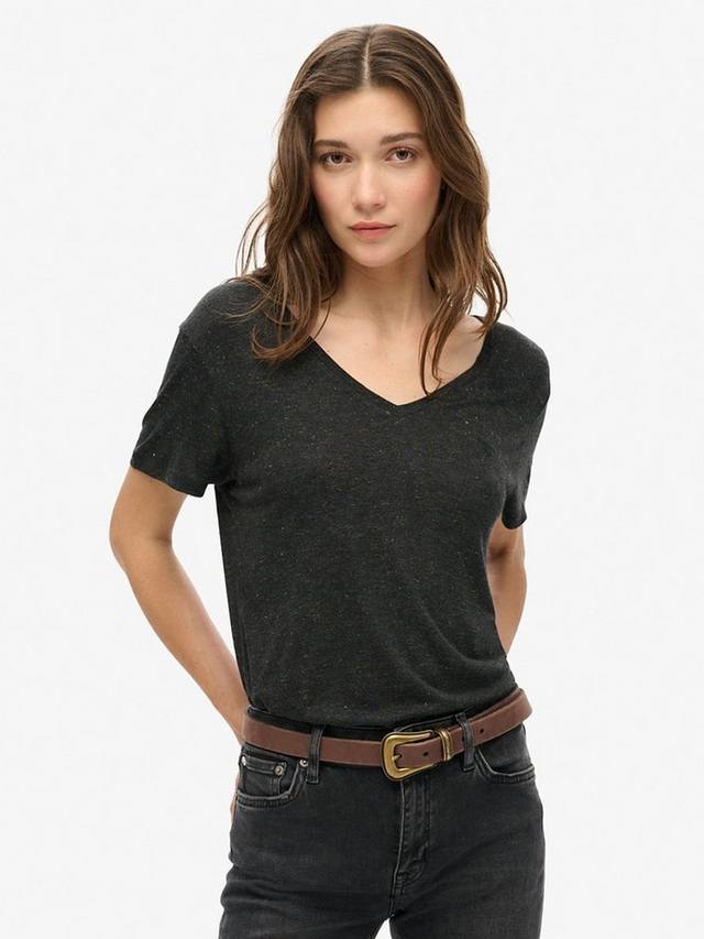 

Футболка с вышивкой Studios Slub с V-образным вырезом Superdry, Black Metalic