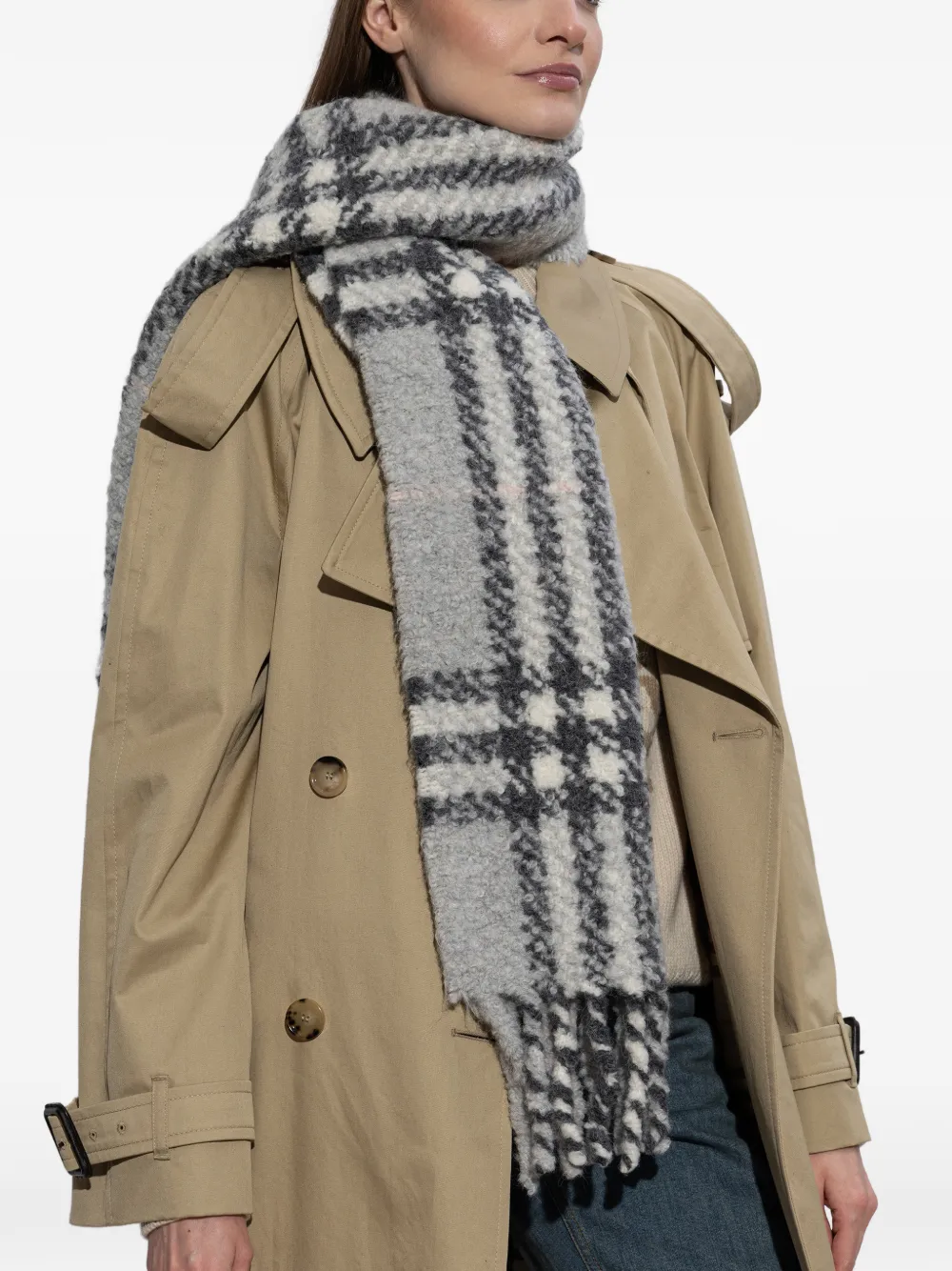 Шарф с бахромой Burberry, серый — фото 4