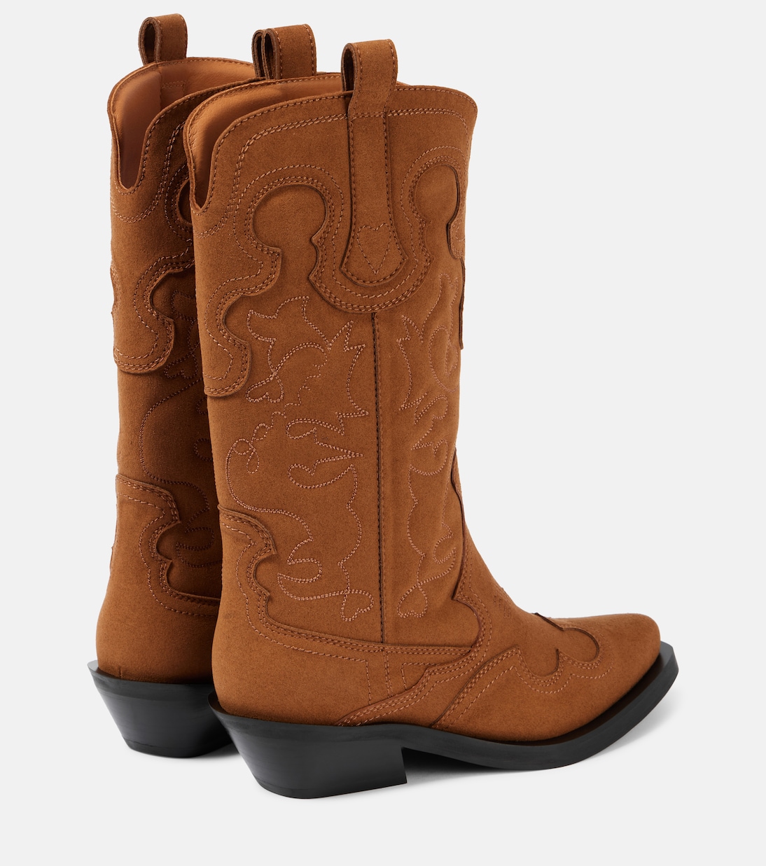Вышитые ковбойские сапоги из искусственной кожи Ganni, Tobacco Brown — фото 2