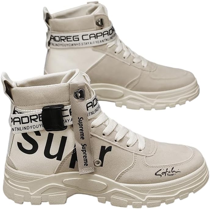 

Мужские модные кроссовки с высоким верхом, прогулочные спортивные повседневные обувь, стильные ретро кроссовки на шнуровке для улицы и повседневной носки Hhhchpm, бежевый