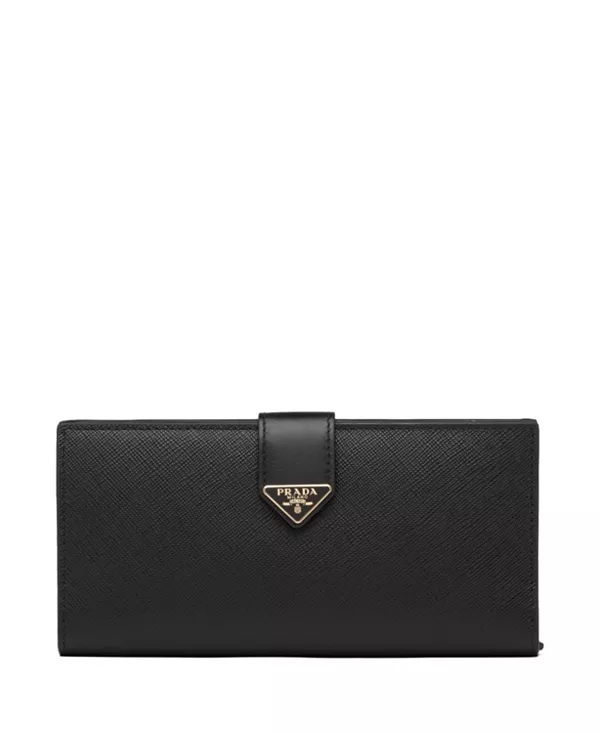 

Большой кошелек из сафьяновой и гладкой кожи. Prada, черный