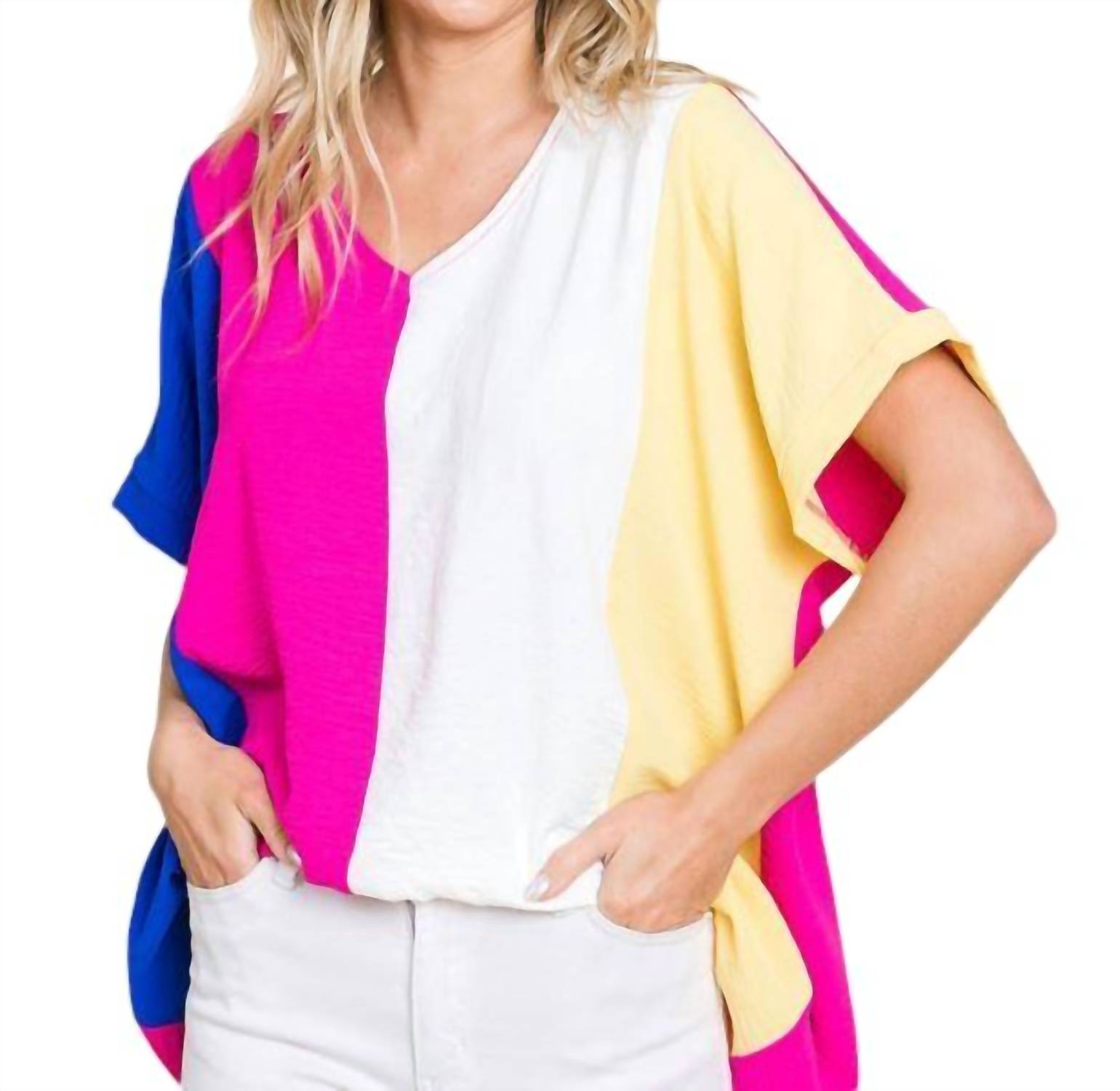 

Пышный топ с цветными блоками в фуксии Cotton Bleu, цвет fuchsia combo
