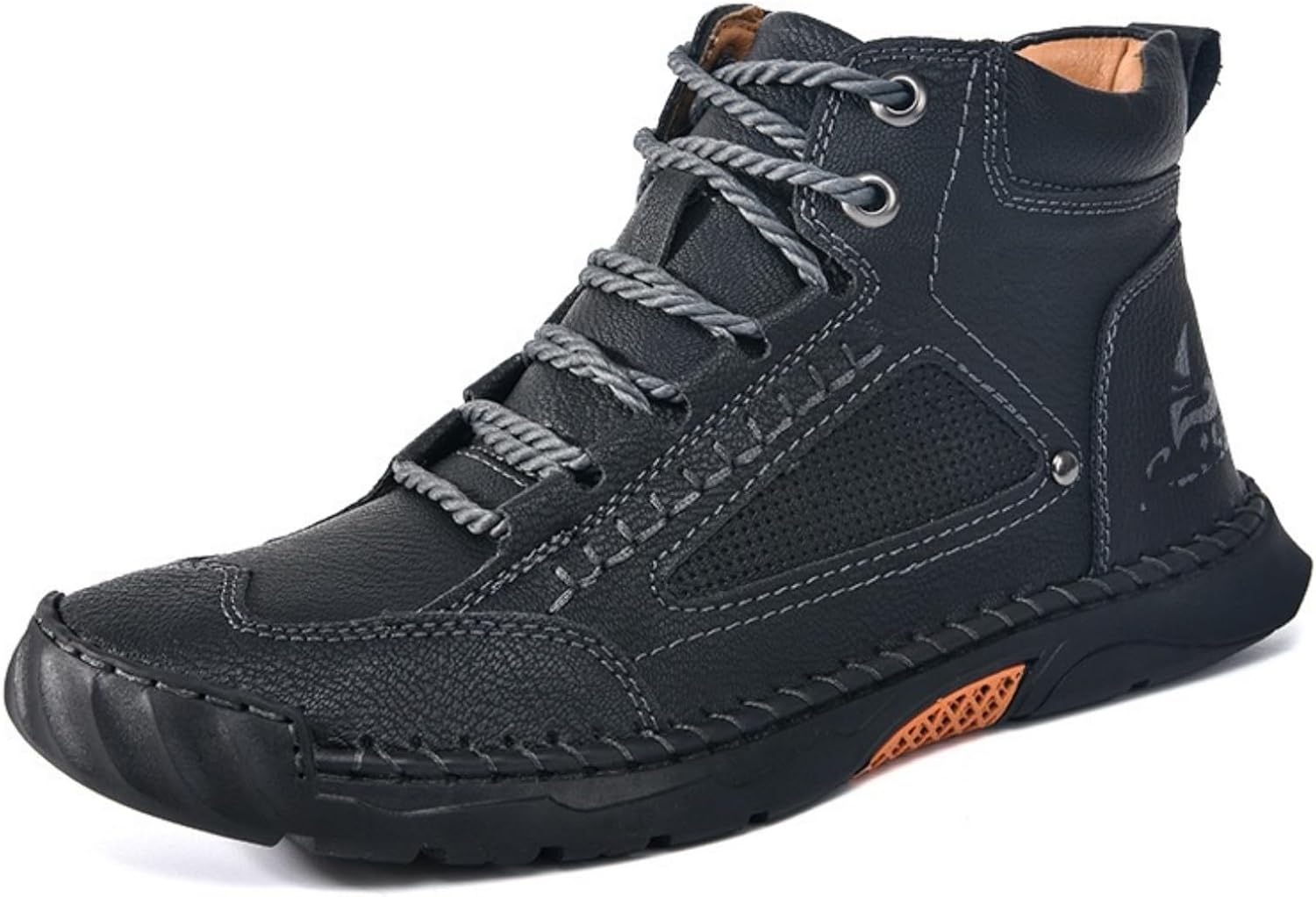 

Мужские удобные кожаные ботинки Lglmqxtm Sawbehind, ручной работы, для походов и путешествий с просторным носком и поддержкой свода стопы для комфорта при походах и путешествиях, черный