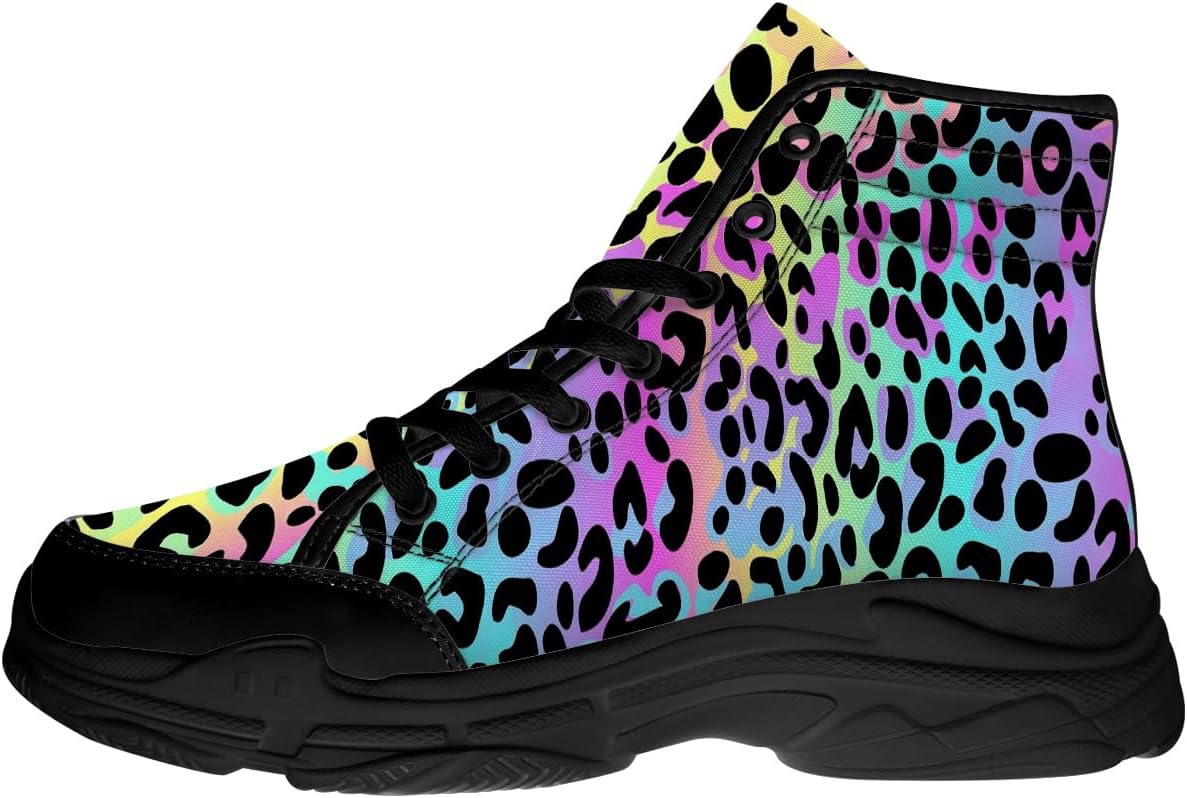 

Кроссовки с леопардовым принтом, женщины, мужчины шнуруют высокие холстовые кроссовки, подарки для нее. Он Quorax, 3110 Rainbow